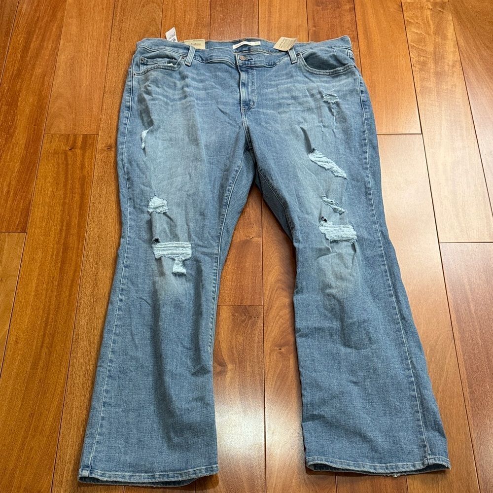NWT Levis Jeans 725 High Rise‎ Bootcut Light Wash Distressed Womens Size 22W